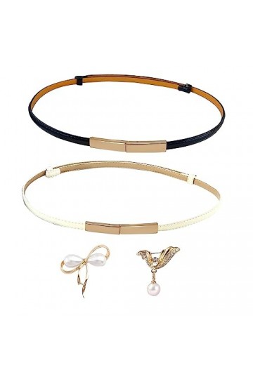 Lot de 2 ceintures fines en cuir avec 2 épingles de corsage polyvalentes, ceinture fine pour femme, ceinture vintage simple p