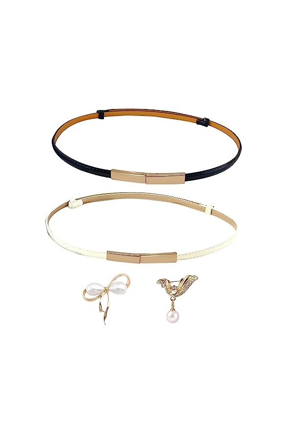 Lot de 2 ceintures fines en cuir avec 2 épingles de corsage polyvalentes, ceinture fine pour femme, ceinture vintage simple p