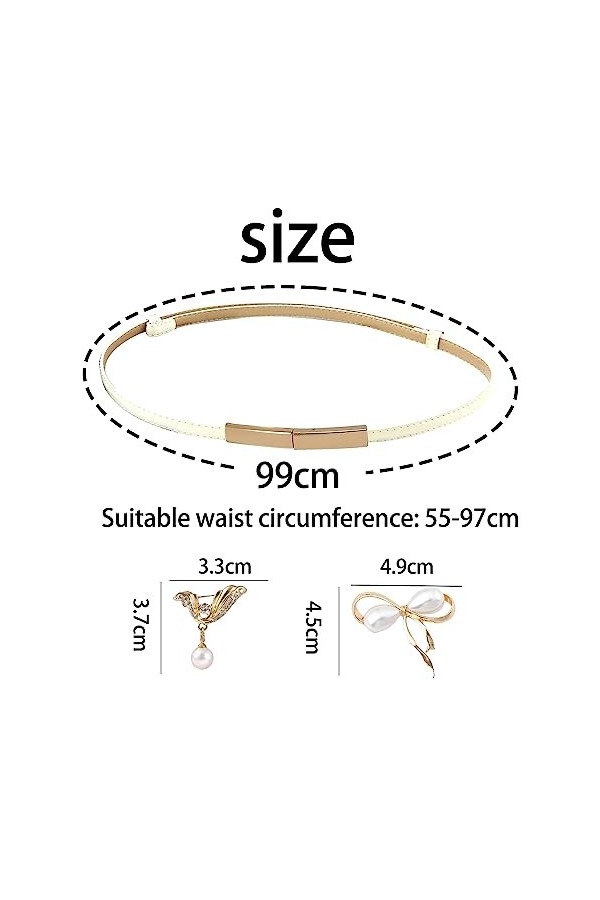 Lot de 2 ceintures fines en cuir avec 2 épingles de corsage polyvalentes, ceinture fine pour femme, ceinture vintage simple p
