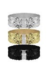 Grevosea 3 pièces Ceinture Taille Avec Paillettes Pour Femme, Ceinture Scintillante Vintage Ceinture Scintillante Stretch Mod