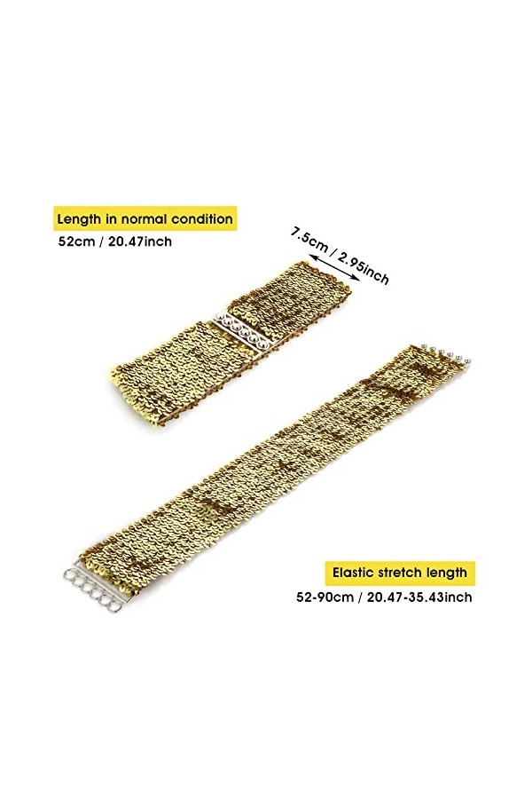 Grevosea 3 pièces Ceinture Taille Avec Paillettes Pour Femme, Ceinture Scintillante Vintage Ceinture Scintillante Stretch Mod