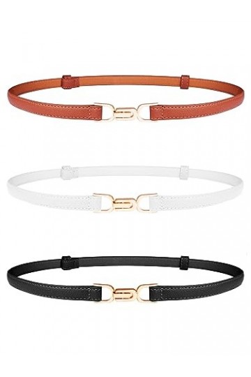 CoKeeSun Lot de 3 ceintures skinny pour femme, ceinture fine en cuir, réglable, avec boucle en métal pour vêtements, pantalon