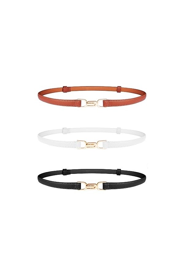CoKeeSun Lot de 3 ceintures skinny pour femme, ceinture fine en cuir, réglable, avec boucle en métal pour vêtements, pantalon