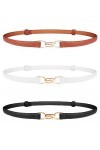 CoKeeSun Lot de 3 ceintures skinny pour femme, ceinture fine en cuir, réglable, avec boucle en métal pour vêtements, pantalon