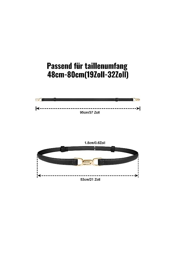 CoKeeSun Lot de 3 ceintures skinny pour femme, ceinture fine en cuir, réglable, avec boucle en métal pour vêtements, pantalon