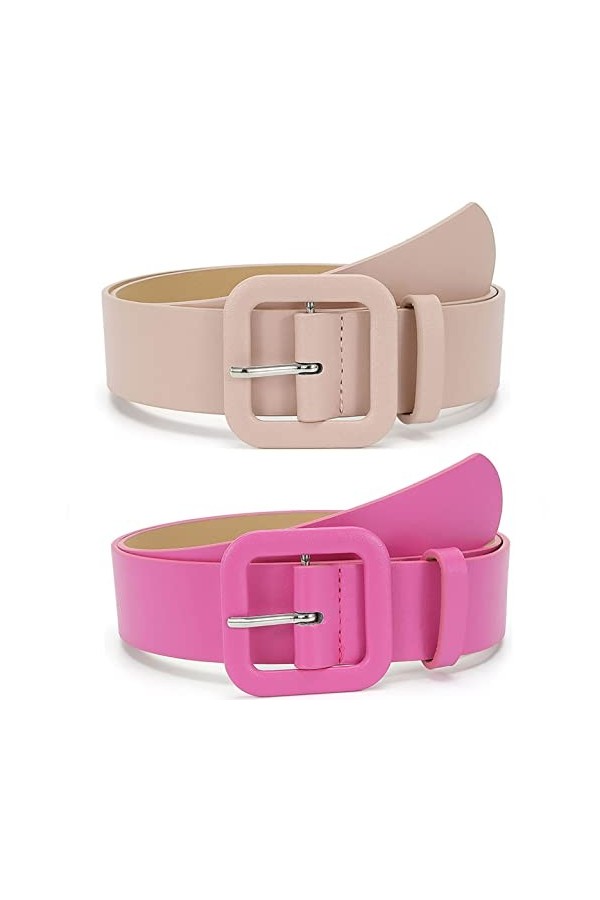 BBHKKL Ceinture en Faux Cuir avec Double Anneau Torique Ceinture en Cuir PU Souple pour Femme Fille Dame white 