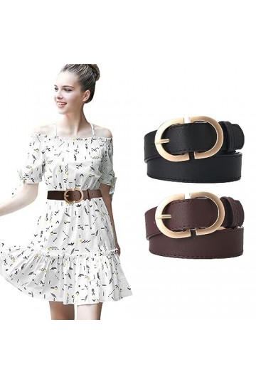 GoPaw Ceinture Femme En Pu Cuir Casual Ceinture,Jeans Robe Ceinture Leather Belt,Ceinture En Faux Cuir Avec Boucle MéTallique