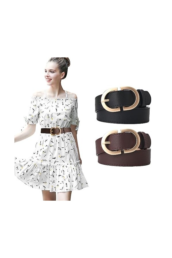 GoPaw Ceinture Femme En Pu Cuir Casual Ceinture,Jeans Robe Ceinture Leather Belt,Ceinture En Faux Cuir Avec Boucle MéTallique
