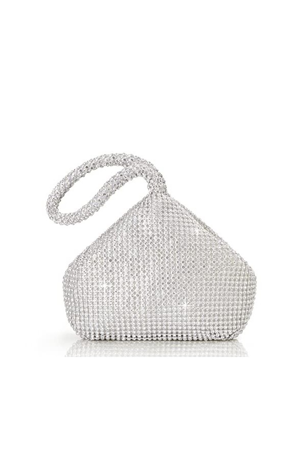 Coucoland Sac à main Mariage en Strass Pochette de Cocktail Exquis pour femme Couleur Unie Style années 1920S Argenté 