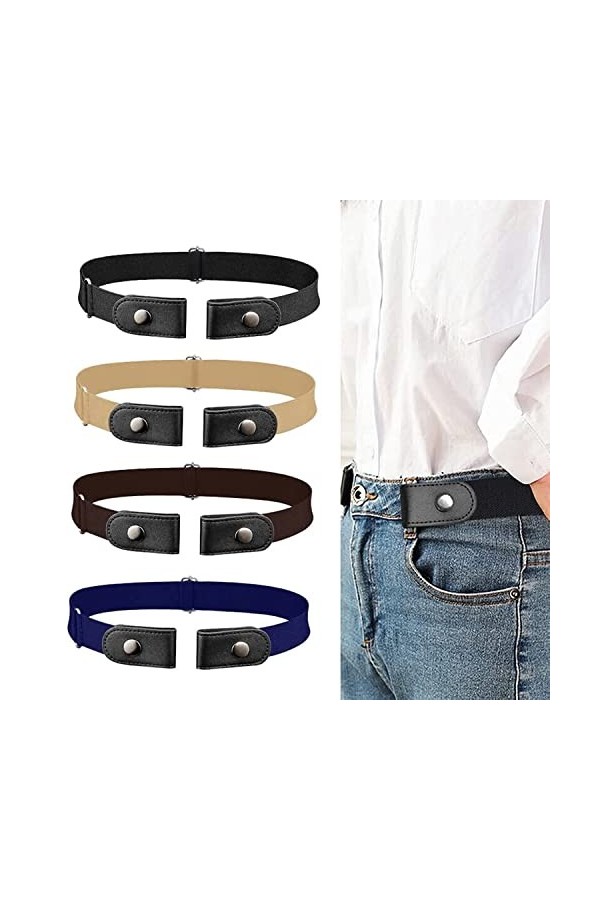 JINYJIA Ceinture Femme Extensible 4 Pièces Ceinture sans Boucle,Ceinture Élastique Invisible,Ceinture Unisexe Réglable Dégage