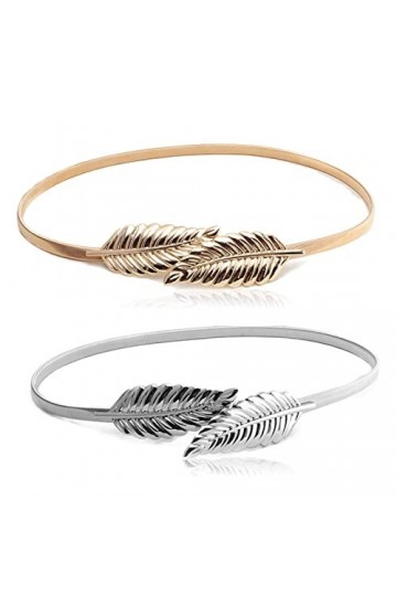 Spldsun 2 Pièces Élastique avec Boucle en Métal à Forme de Feuille Décorative en Ceinture, Métalliques Élastique Chaîne Exten