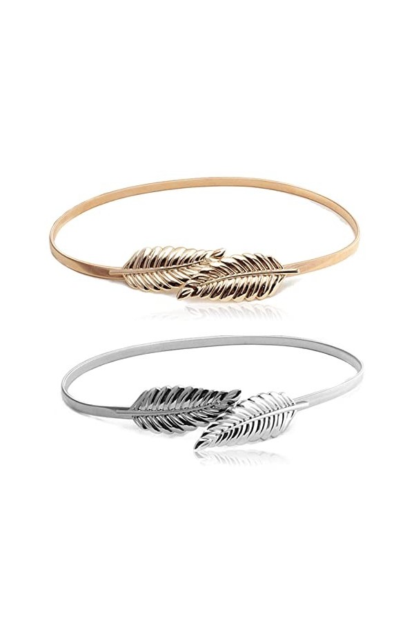 Spldsun 2 Pièces Élastique avec Boucle en Métal à Forme de Feuille Décorative en Ceinture, Métalliques Élastique Chaîne Exten