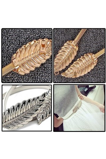Spldsun 2 Pièces Élastique avec Boucle en Métal à Forme de Feuille Décorative en Ceinture, Métalliques Élastique Chaîne Exten