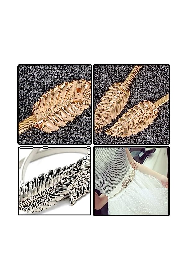 Spldsun 2 Pièces Élastique avec Boucle en Métal à Forme de Feuille Décorative en Ceinture, Métalliques Élastique Chaîne Exten