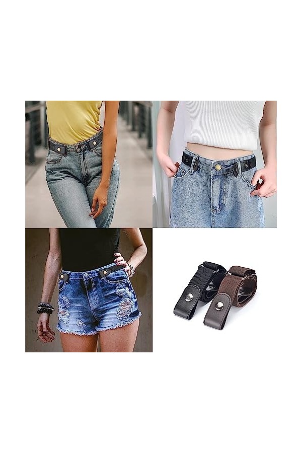 KAGUOl 2 pcs Ceinture,Ceinture Sans Boucle, Invisible Ceinture Réglable, Ceinture élastique boucle,Plus de santé pour la tail