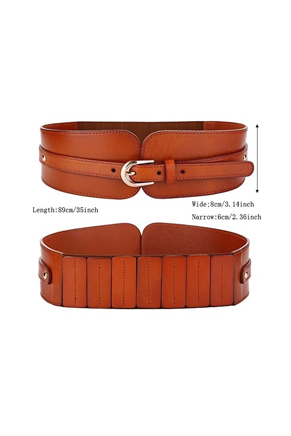 Liitata Ceinture large élastique pour femme - En cuir synthétique - Ceinture élastique réglable avec boucle pour robe pull ma