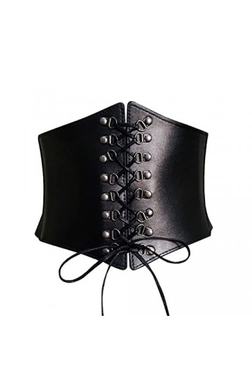 Happyupcity Corset noir style punk pour femme avec rivets et lacets - Ceinture amincissante en cuir