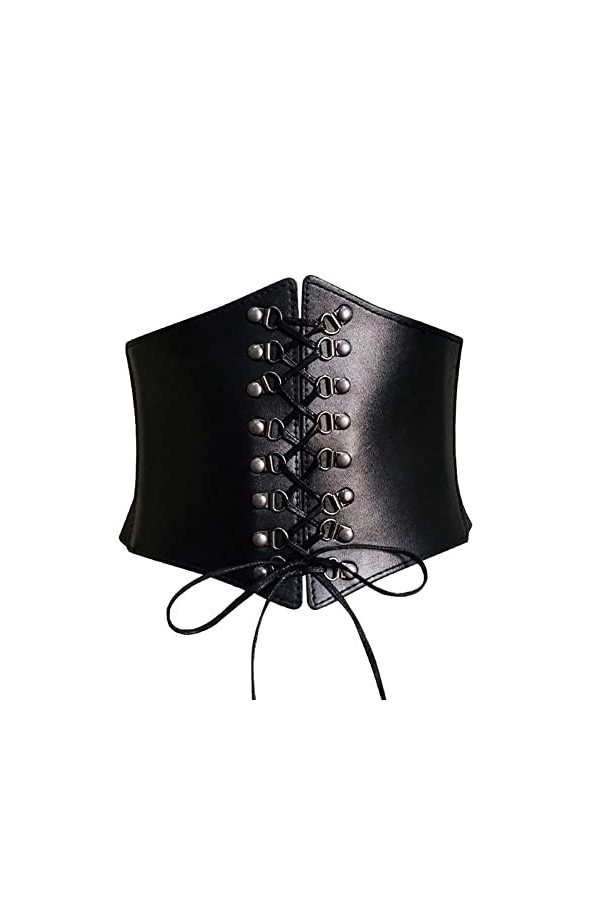 Happyupcity Corset noir style punk pour femme avec rivets et lacets - Ceinture amincissante en cuir