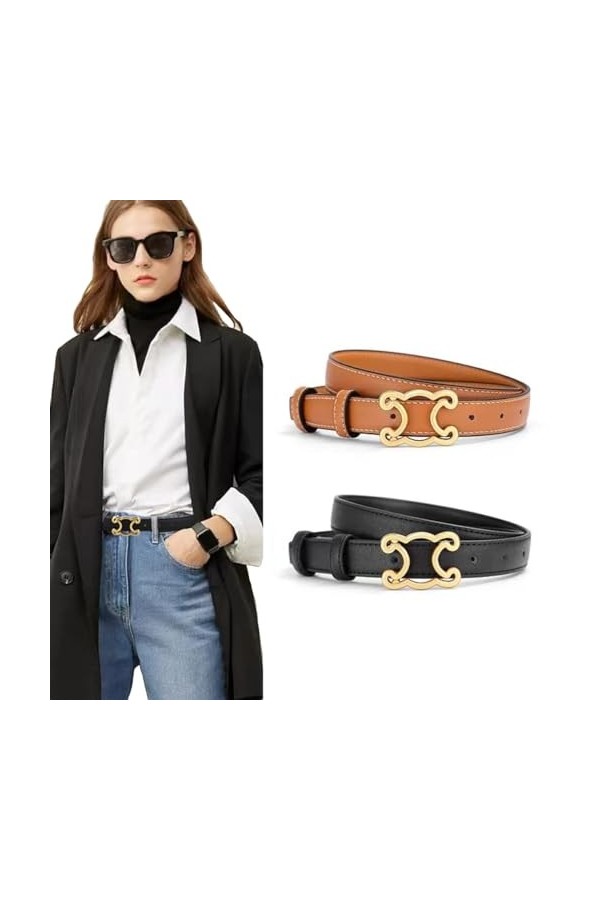 CCAIPU Ceinture pour Femmes, Ceinture en Cuir avec Boucle en Alliage Or Ceintures pour Femmes pour Jeans et Pantalons habillé