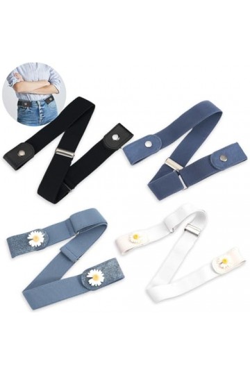 Ceinture sans Boucle 4 Pièces Ceinture Extensible Sans Boucle Ceinture sans Boucle Ceinture Élastique Invisible Unisexe Femme