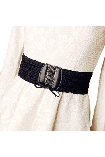 JinYu Lot de 2 ceintures larges élastiques en cuir synthétique pour femme - Noir et marron, Non, Sans pierre précieuse