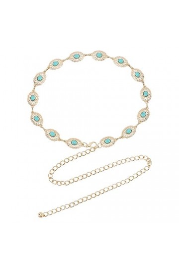 FINGERINSPIRE Femmes Boho Chaîne Ceintures 113 cm de Long Métal Western Taille Ceintures Turquoise Concho Chaîne Ceinture Dor