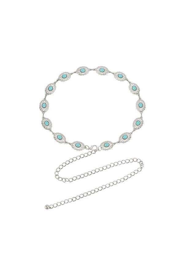 FINGERINSPIRE Femmes Boho Chaîne Ceintures 113 cm de Long Métal Western Taille Ceintures Turquoise Concho Chaîne Ceinture Dor