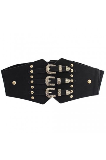 TSUWNO Ceinture en cuir élastique classique,Ceinture Waspie nouée pour femme Corset noir ceinture en cuir Vintage large à lac
