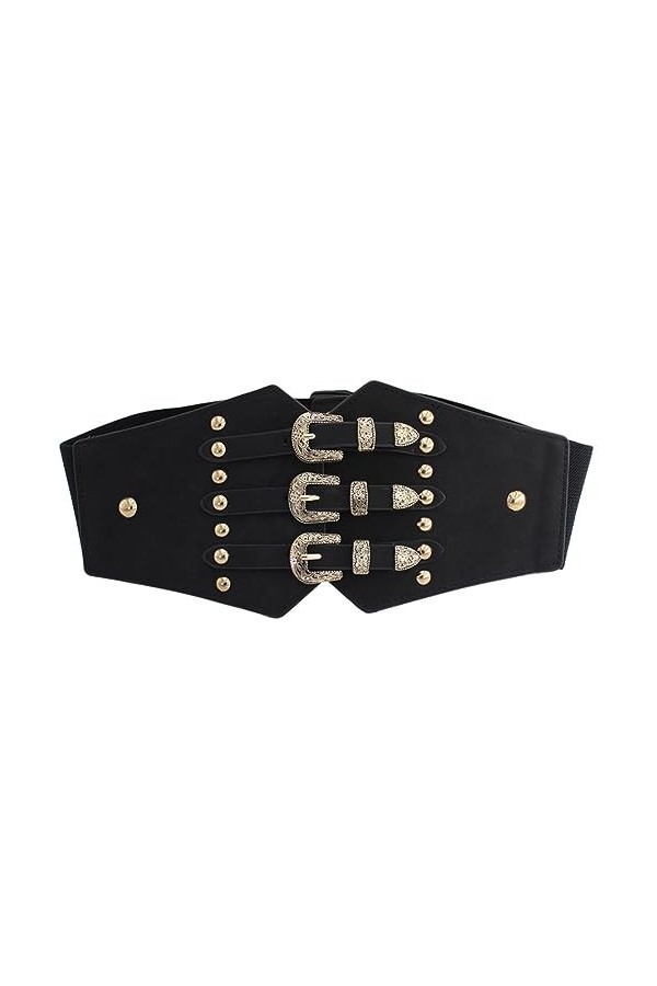 TSUWNO Ceinture en cuir élastique classique,Ceinture Waspie nouée pour femme Corset noir ceinture en cuir Vintage large à lac