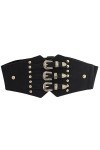 TSUWNO Ceinture en cuir élastique classique,Ceinture Waspie nouée pour femme Corset noir ceinture en cuir Vintage large à lac