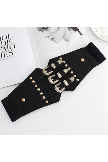 TSUWNO Ceinture en cuir élastique classique,Ceinture Waspie nouée pour femme Corset noir ceinture en cuir Vintage large à lac