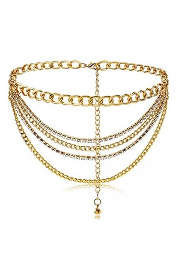 DHSWNNG Chaîne de taille pour femme - Multicouche - Strass - Paillettes - Réglable - En métal - Pour robe et jean doré , or,