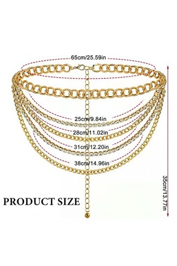 DHSWNNG Chaîne de taille pour femme - Multicouche - Strass - Paillettes - Réglable - En métal - Pour robe et jean doré , or,