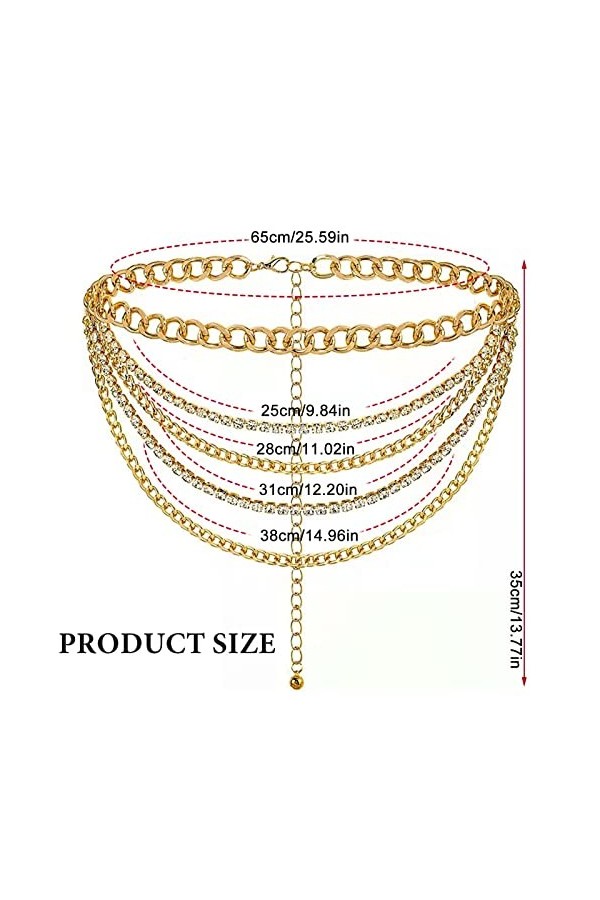 DHSWNNG Chaîne de taille pour femme - Multicouche - Strass - Paillettes - Réglable - En métal - Pour robe et jean doré , or,