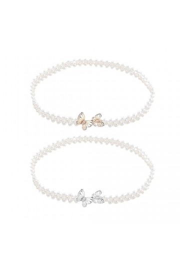 Spldsun 2 Pièces Ceinture Femme Metal, Métalliques Élastique Chaîne, Extensible Ceinture Papillon, pour Mariages, Fêtes Famil