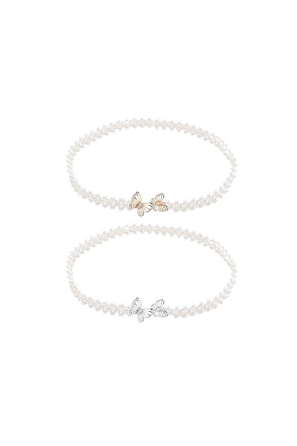 Spldsun 2 Pièces Ceinture Femme Metal, Métalliques Élastique Chaîne, Extensible Ceinture Papillon, pour Mariages, Fêtes Famil