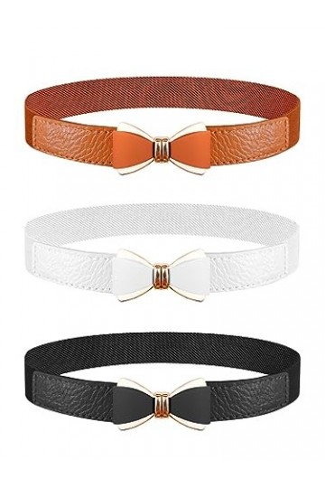 CoKeeSun 3 Pièces Ceinture Elastique Femme, Réglable Ceinture Fine 2cm de Large Ceinture Femme élastique de Nœud Papillon pou