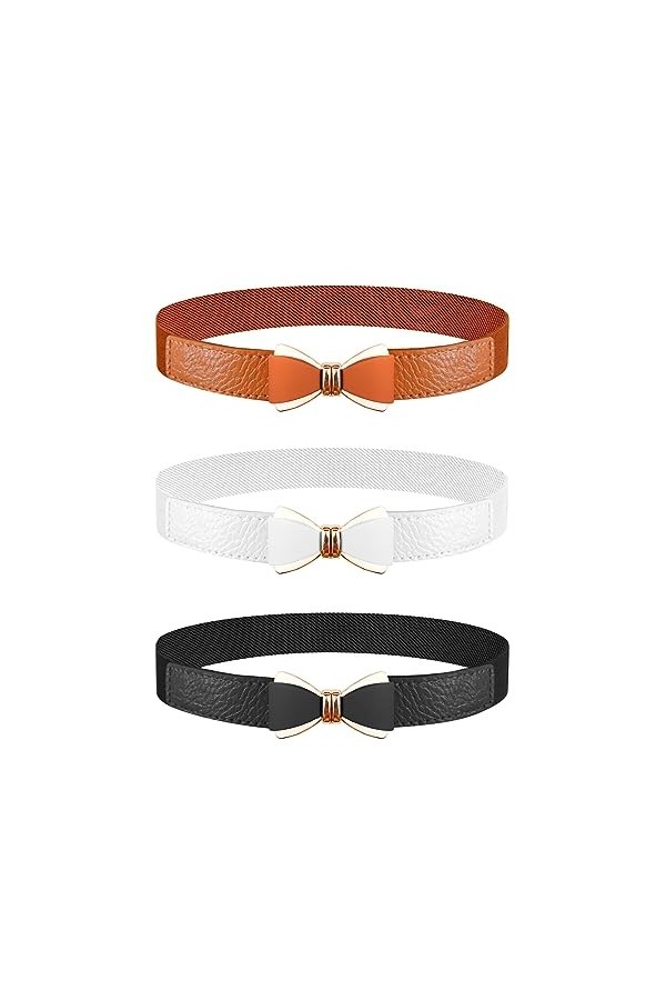 CoKeeSun 3 Pièces Ceinture Elastique Femme, Réglable Ceinture Fine 2cm de Large Ceinture Femme élastique de Nœud Papillon pou