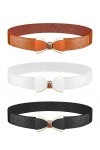CoKeeSun 3 Pièces Ceinture Elastique Femme, Réglable Ceinture Fine 2cm de Large Ceinture Femme élastique de Nœud Papillon pou