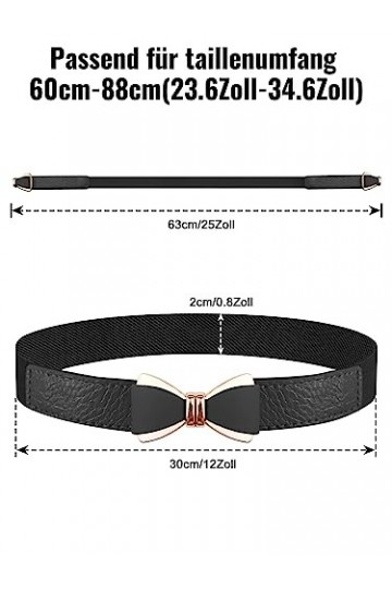 CoKeeSun 3 Pièces Ceinture Elastique Femme, Réglable Ceinture Fine 2cm de Large Ceinture Femme élastique de Nœud Papillon pou
