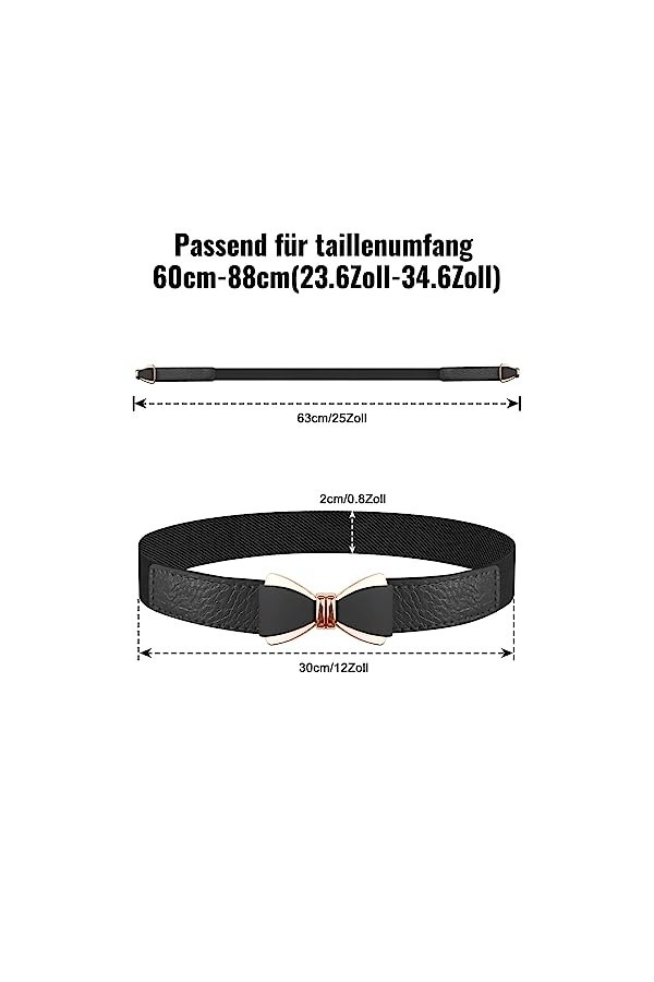 CoKeeSun 3 Pièces Ceinture Elastique Femme, Réglable Ceinture Fine 2cm de Large Ceinture Femme élastique de Nœud Papillon pou