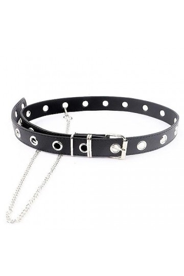 WnlahuWA Jean Style Punk Ceinture Boucle, Ceinture en cuir PU à œillets, Ceinture en Cuir à Trous Mode, Femme Ceinture Cuir P