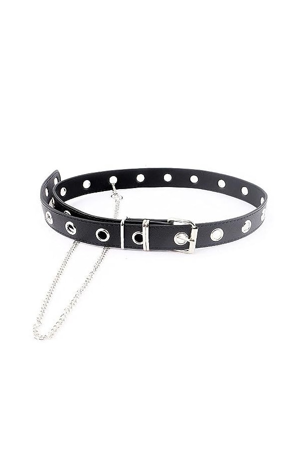WnlahuWA Jean Style Punk Ceinture Boucle, Ceinture en cuir PU à œillets, Ceinture en Cuir à Trous Mode, Femme Ceinture Cuir P