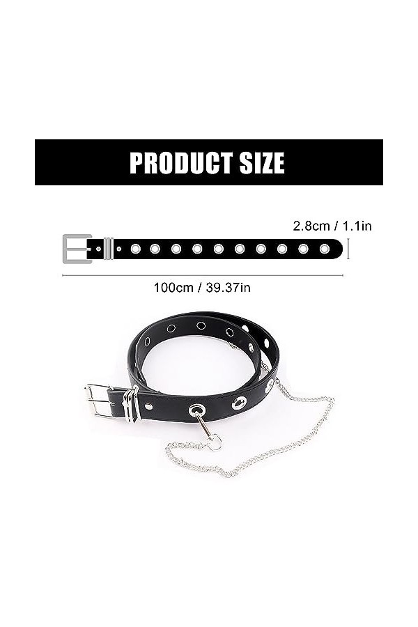 WnlahuWA Jean Style Punk Ceinture Boucle, Ceinture en cuir PU à œillets, Ceinture en Cuir à Trous Mode, Femme Ceinture Cuir P