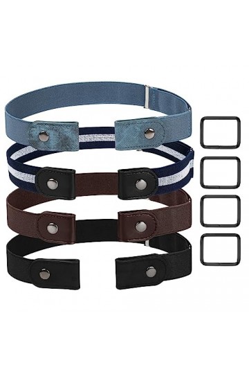 CoKeeSun Lot de 4 ceintures sans boucle, invisibles, élastiques réglables, en tissu pour jeans, pantalons, jupes, femmes et h