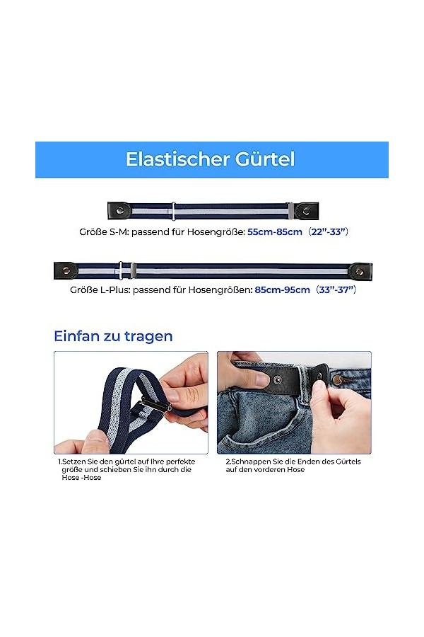 CoKeeSun Lot de 4 ceintures sans boucle, invisibles, élastiques réglables, en tissu pour jeans, pantalons, jupes, femmes et h