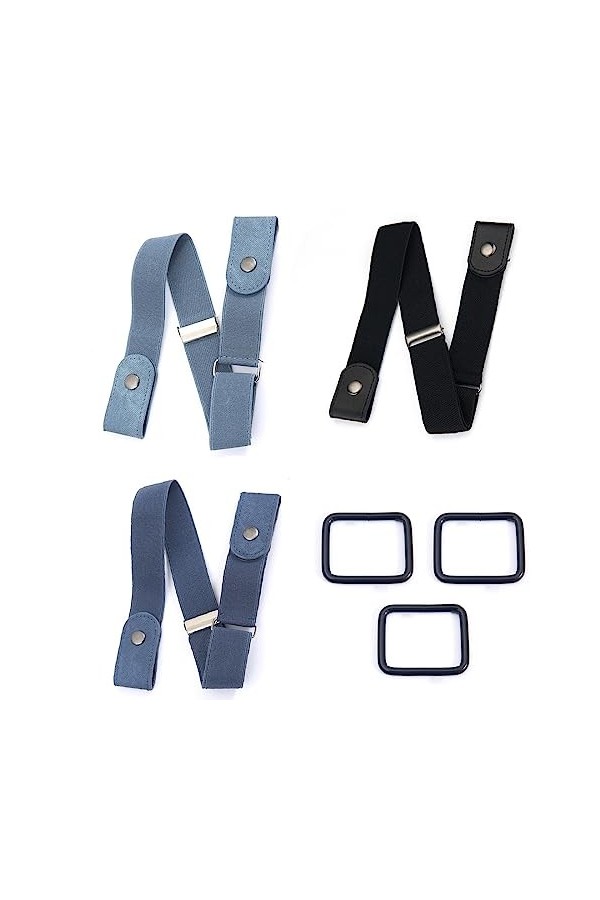 SJBAUTYO 3 Pièces Ceinture Femme Homme Ceinture sans Boucle Élastique Invisible Ceinture pour Jeans Pantalon Robe Ceinture Un