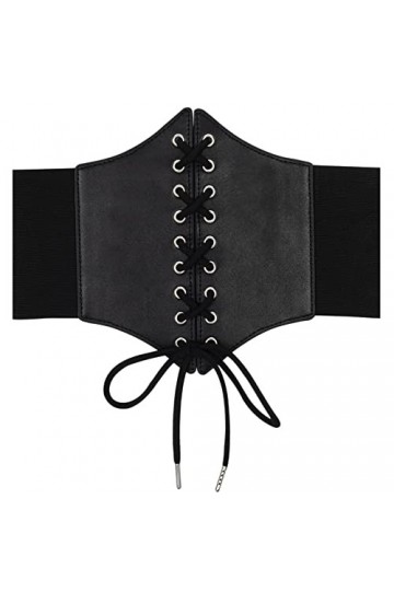 MUGANYI Ceinture corset élastique à lacets en simili cuir pour femme, noir, Medium