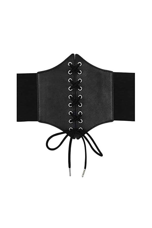 MUGANYI Ceinture corset élastique à lacets en simili cuir pour femme, noir, Medium
