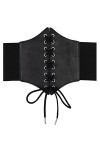 MUGANYI Ceinture corset élastique à lacets en simili cuir pour femme, noir, Medium